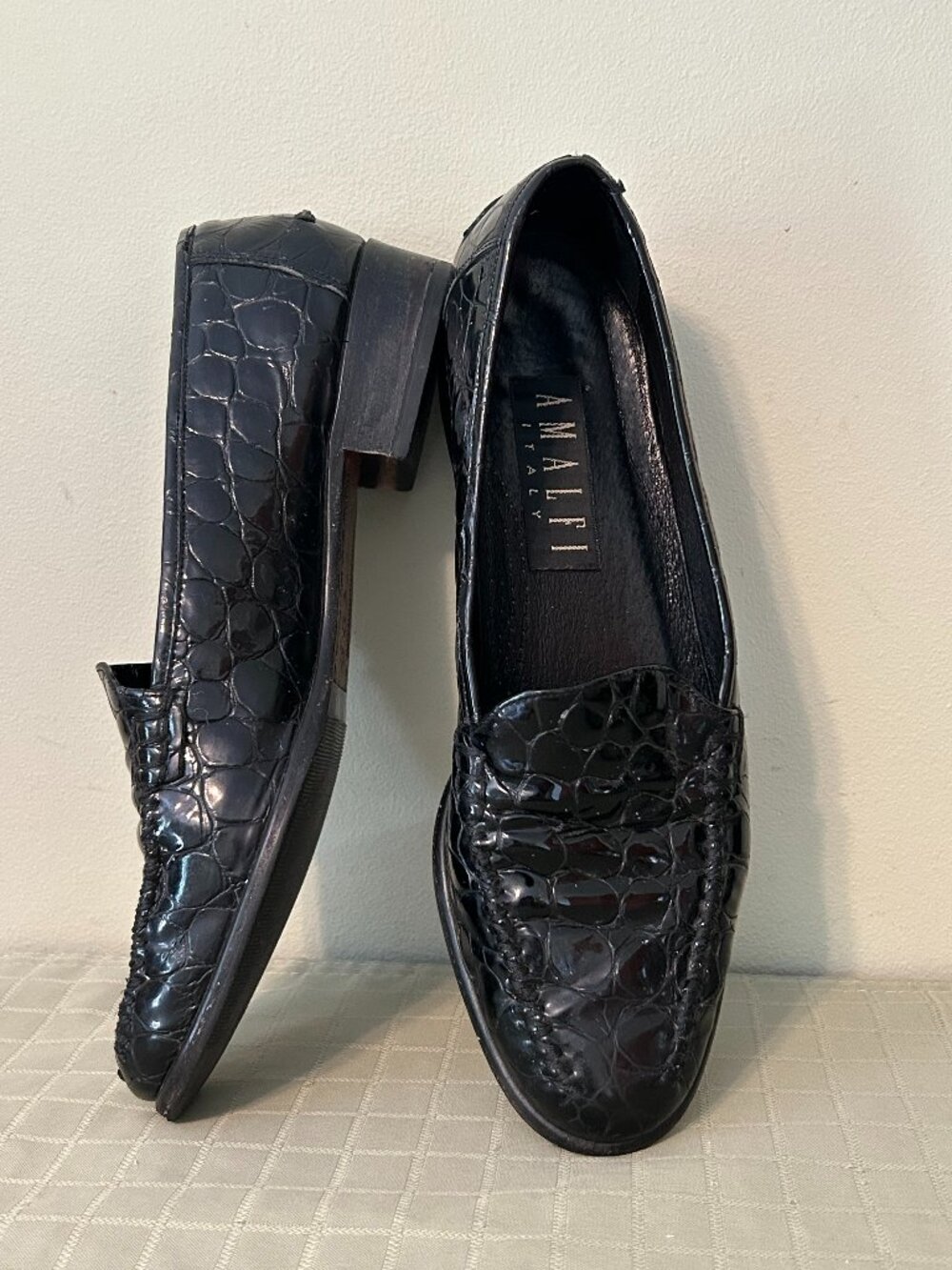 Amalfi Black Patent Leather Loafers - Women's Size 9 Made in Italy